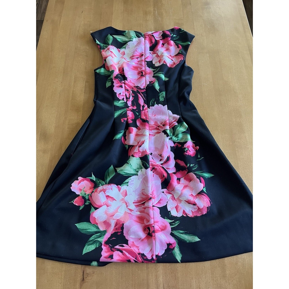 Vince Camuto Womens 8 Floral Scuba Fit Flare Dress Black Pink Sleeveless Party - Picture 9 of 9